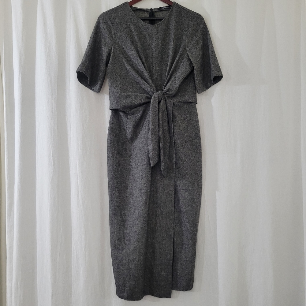 Zara Gray Midi Dress with Front Knot